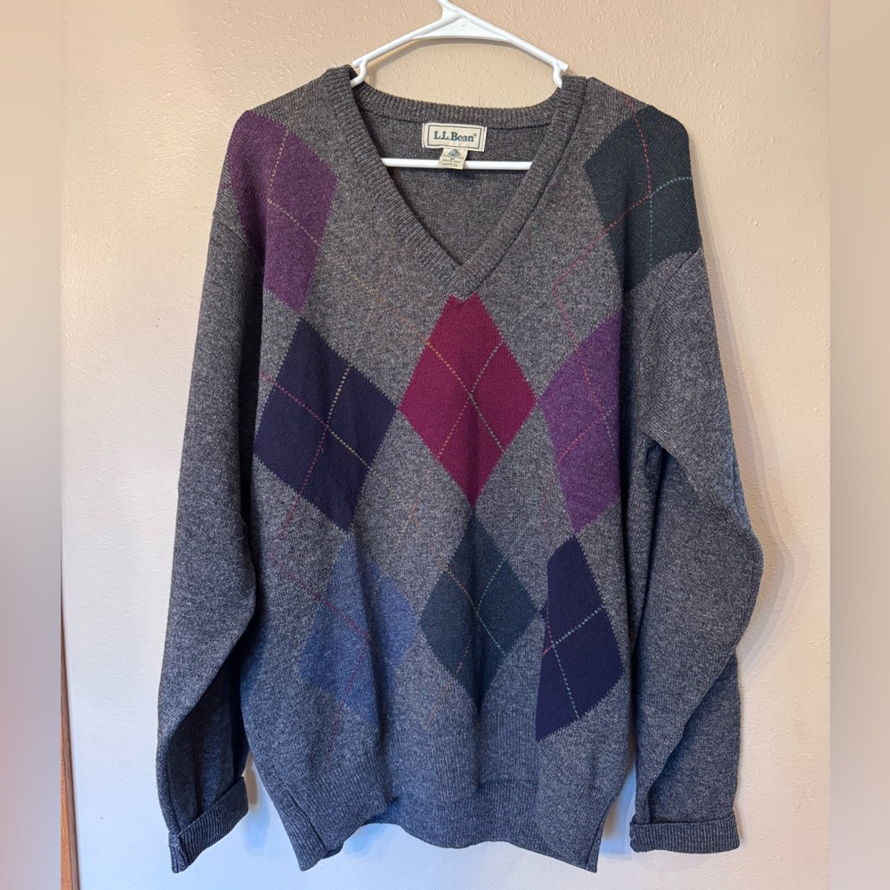 LL Bean Men’s Argyle Wool Sweater Made in Scotland Size Medium